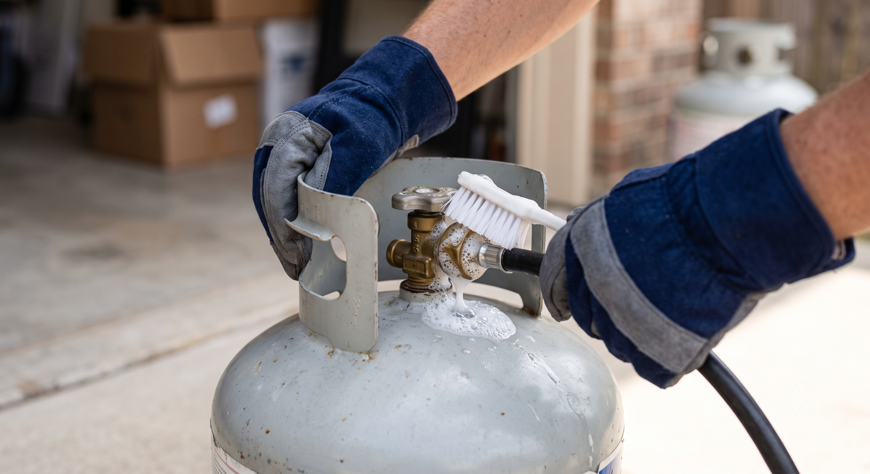 Homeowner performing LPG safety check