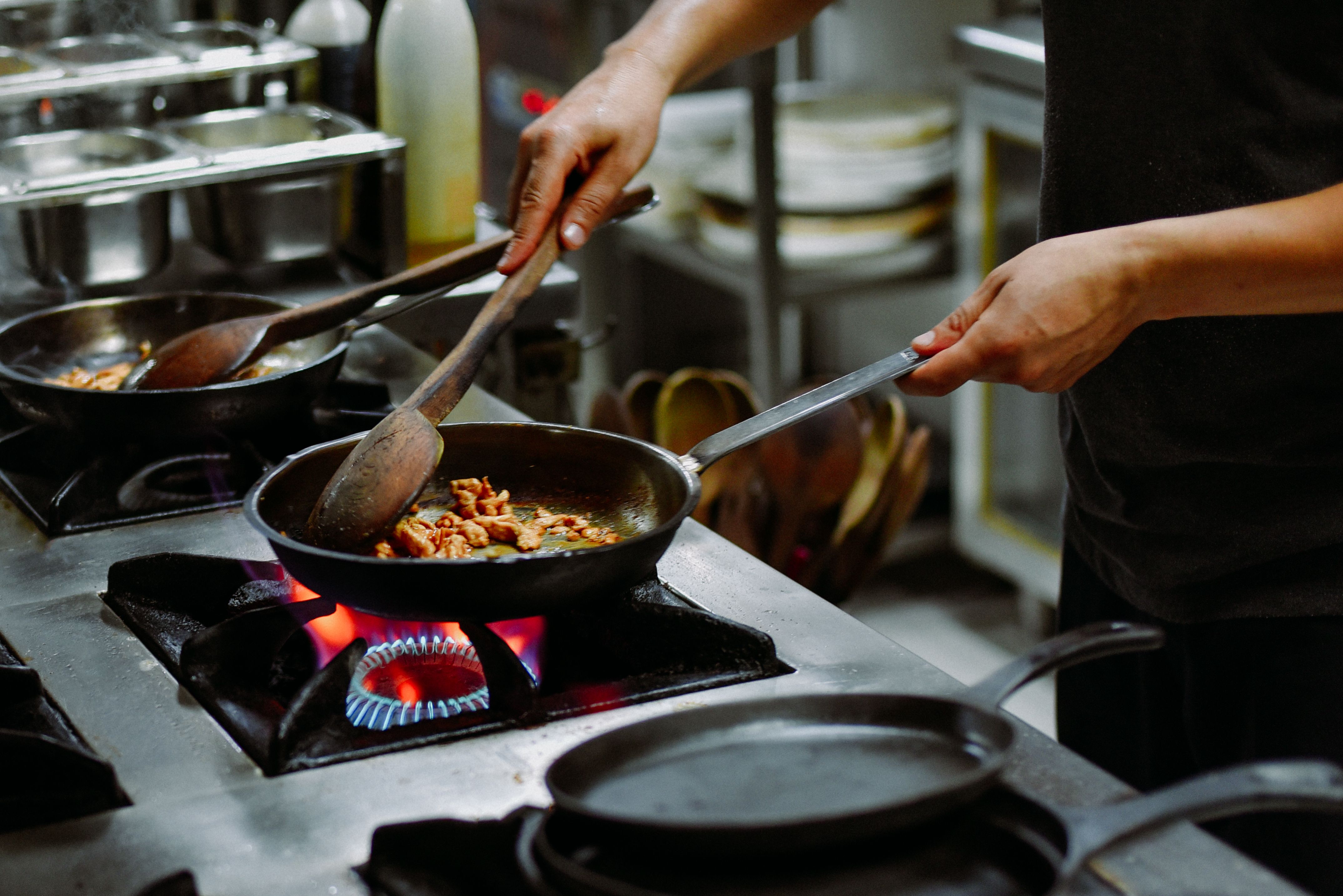 Commercial LPG bank in a restaurant kitchen
